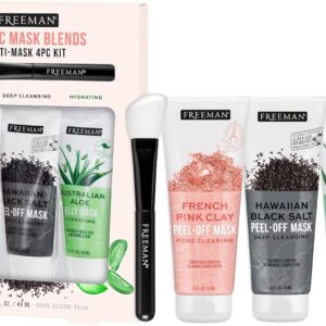 Freeman Exotic Blends Facial Mask 4 Piece Set, Peel-Off & Jelly Masks, Cleansing, Pore-Clearing & Hydrating Facial Masks, For All Skin Types, Includes Silicone Mask Brush, Vegan & Cruelty-Free